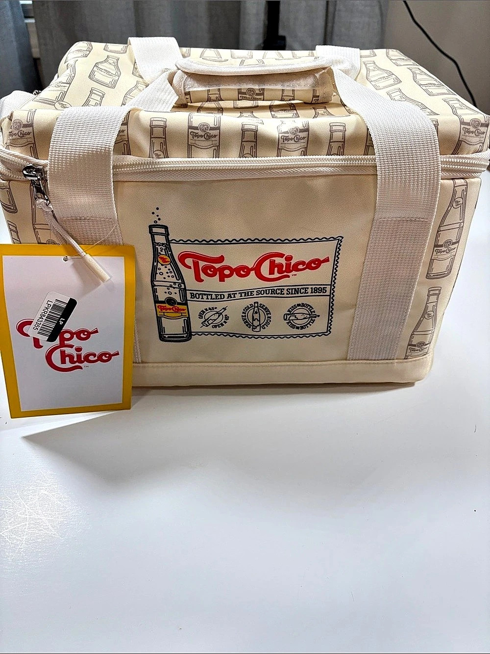 Topo Chico Cooler Tote Travel Bag in Cream & White